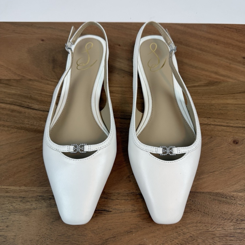 New Womens Sam Edelman‎ Cecelia White Slingback Pointed Flats Shoes Size 7 M